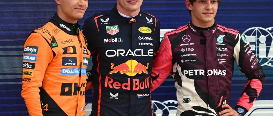 Lando Norris, Max Verstappen i Andrea Kimi Antonelli kierowcy F1