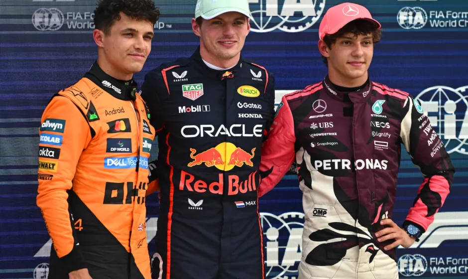 Lando Norris, Max Verstappen i Andrea Kimi Antonelli kierowcy F1